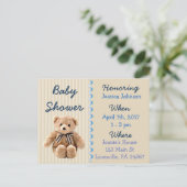 Baby Boy Teddy Bear Blauw Baby shower Uitnodiging (Staand voorkant)