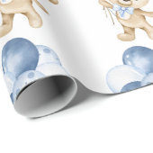 Baby Boy Teddy Bear Blauw Waterverf Wrapping Papie Cadeaupapier (Rol Hoek)