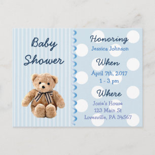 Baby Boy Teddy Bear Blue Baby shower Invitation Uitnodiging Briefkaart