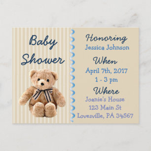 Baby Boy Teddy Bear Blue Baby shower Invitation Uitnodiging Briefkaart