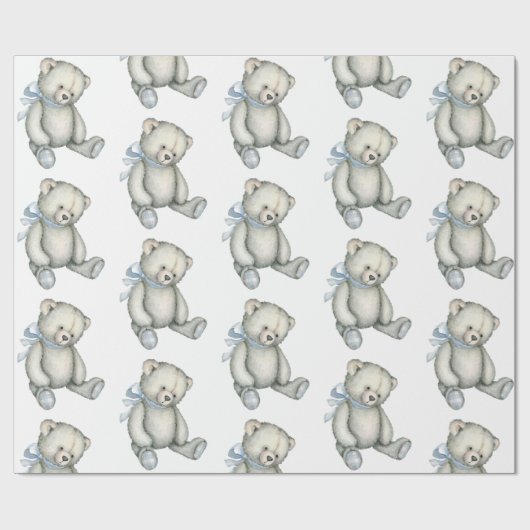 Baby Boy Teddy Bear Blue Waterverf Cadeaupapier (Vlak)