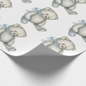 Baby Boy Teddy Bear Blue Waterverf Cadeaupapier (Hoek)