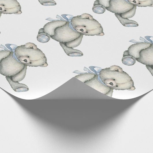 Baby Boy Teddy Bear Blue Waterverf Cadeaupapier (Hoek)