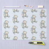 Baby Boy Teddy Bear Blue Waterverf Gift Tissuepapier (Craft)