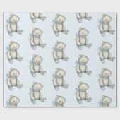Baby Boy Teddy Bear Blue Waterverf Gift Wrapping Cadeaupapier (Vlak)