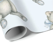 Baby Boy Teddy Bear Blue Waterverf Gift Wrapping Cadeaupapier (Rol Hoek)