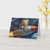 Baby Boy Teddy Bear In a Rocket Kaart (Gele Bloem)