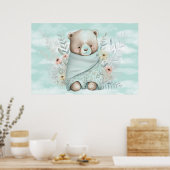 Baby Boy Teddy Bear in een zak gewikkeld Poster (Keuken)