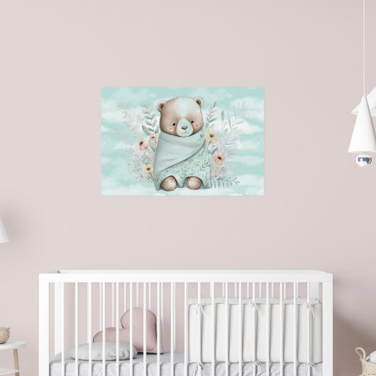 Baby Boy Teddy Bear in een zak gewikkeld Poster (Kinderkamer 2)