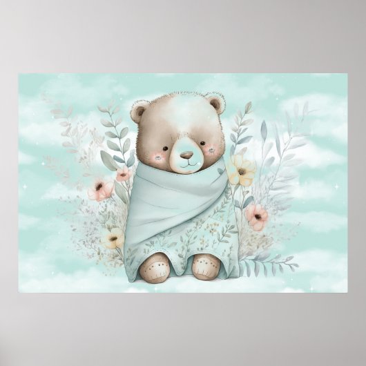 Baby Boy Teddy Bear in een zak gewikkeld Poster (Voorkant)