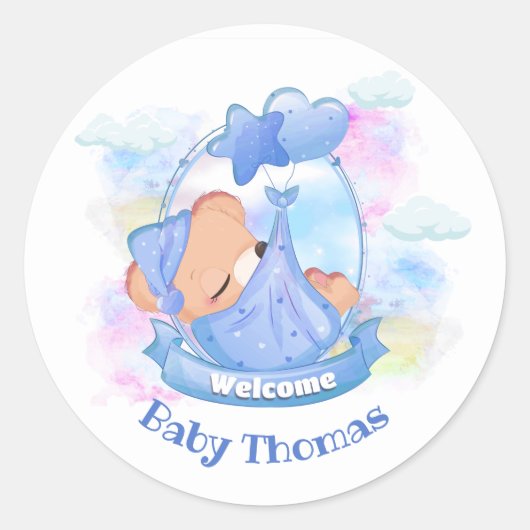 Baby Boy Teddy Bear Ronde Sticker (Voorkant)