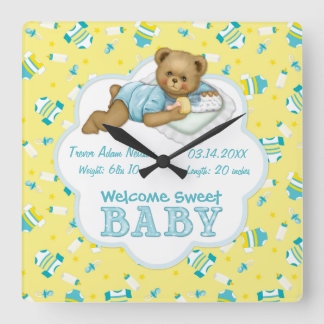 Baby Boy Teddy Bear Vierkante Klok