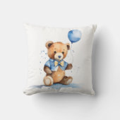 Baby Boy Teddy Bear With Blue Balloon Kussen (Voorkant)