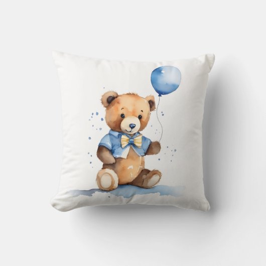 Baby Boy Teddy Bear With Blue Balloon Kussen (Voorkant)