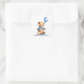 Baby Boy Teddy Bear With Blue Balloon Vierkante Sticker (Tas)