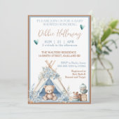 Baby Boy Teddybeer in het Baby shower van Teepee Kaart (Staand voorkant)