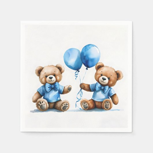 Baby Boy Teddyberen met ballonnen Servet (Voorkant)