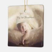 Baby Boy Tiny T-shirt Foto Ornament met Geboortest (Links)