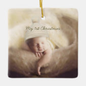 Baby Boy Tiny T-shirt Foto Ornament met Geboortest (Voorkant)