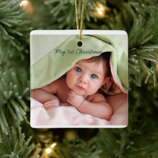 Baby Boy Tiny T-shirt Foto Ornament met Geboortest (Boom)