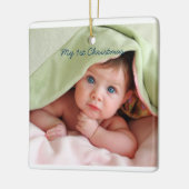 Baby Boy Tiny T-shirt Foto Ornament met Geboortest (Links)