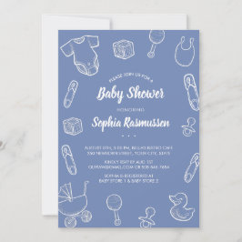 Baby Boy Toys Clothes Blue Baby shower Invitation Kaart