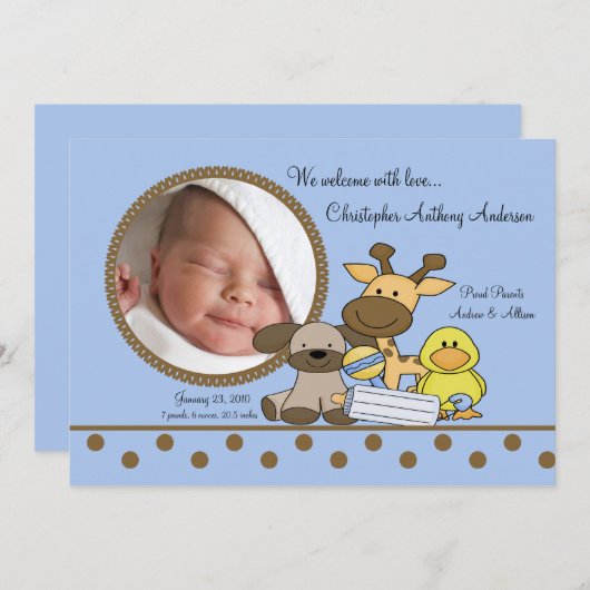 Baby Boy Toys Foto geboorteaankondiging Aankondiging (Voorkant / Achterkant)