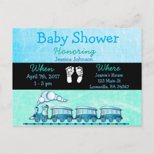 Baby Boy Train Blue Baby shower Invitation Uitnodiging Briefkaart