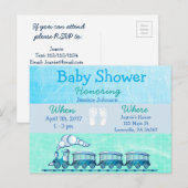 Baby Boy Train Blue Baby shower Invitation Uitnodiging Briefkaart (Voorkant / Achterkant)