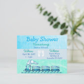 Baby Boy Train Blue Baby shower Invitation Uitnodiging Briefkaart (Staand voorkant)