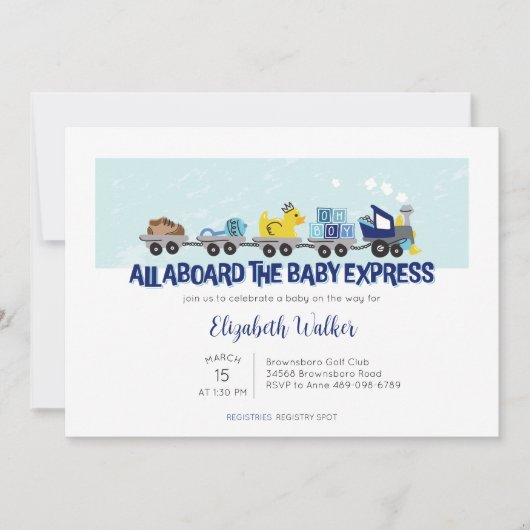 Baby Boy Train Thema Baby shower Uitnodigen Kaart (Voorkant)