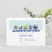 Baby Boy Train Thema Baby shower Uitnodigen Kaart (Staand voorkant)