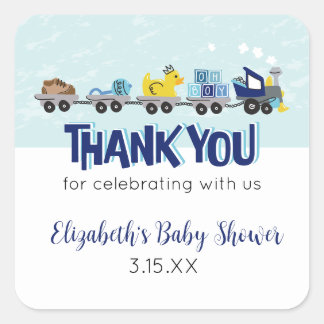 Baby Boy Train Theme Baby shower Dank u Sticker