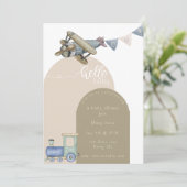 Baby Boy Trains en Plane baby shower Kaart (Staand voorkant)