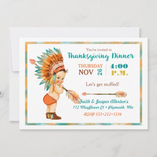  Baby Boy Tribal Hoofdtooi Thanksgiving Kaart (Voorkant)