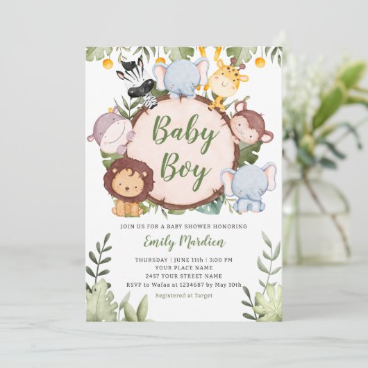 Baby Boy Tropical Jungle Safari Animals Shower  Kaart (Staand voorkant)