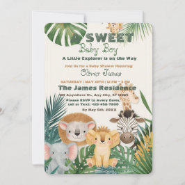 Baby Boy Tropical Jungle Safari Shower Invitation Kaart