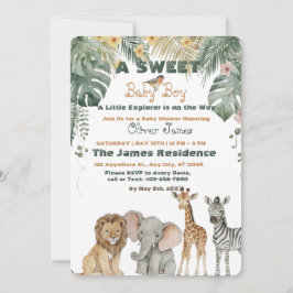 Baby Boy Tropical Jungle Safari Shower Invitation Kaart