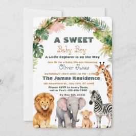 Baby Boy Tropical Jungle Safari Shower Invitation Kaart