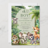 Baby Boy Tropical Oerwoud Safari Animals Shower Kaart (Voorkant)