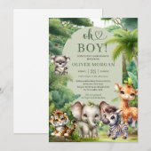 Baby Boy Tropical Oerwoud Safari Animals Shower Kaart (Voorkant / Achterkant)