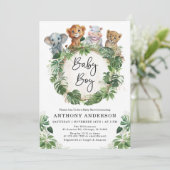 Baby Boy Tropical Oerwoud Safari Animals Shower Kaart (Staand voorkant)
