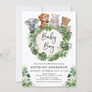 Baby Boy Tropical Oerwoud Safari Animals Shower Kaart