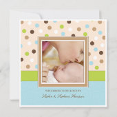 Baby Boy Twee Foto's in Blauw + Groene Stippen Aankondiging (Achterkant)