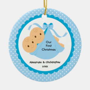 Baby Boy Twins Baby's Eerste kerstversiering Keramisch Ornament
