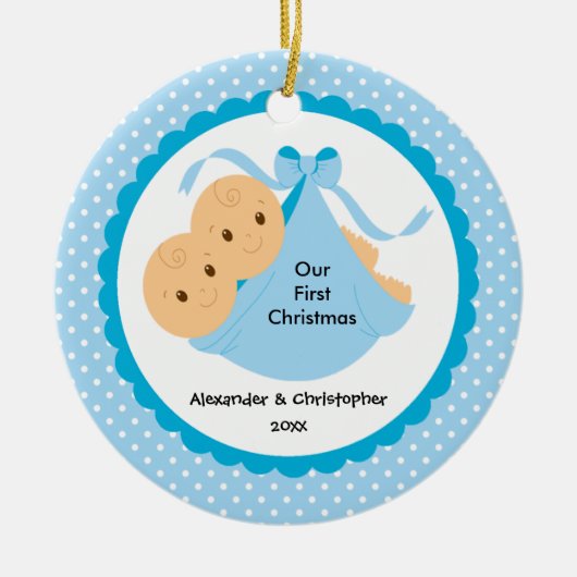 Baby Boy Twins Baby's Eerste kerstversiering Keramisch Ornament (Voorkant)