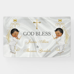 Baby Boy Twins Baptism Christening Gold Ethnic Spandoek