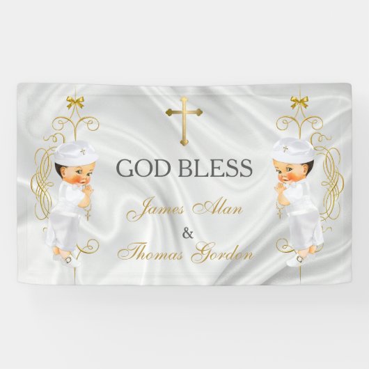 Baby Boy Twins Baptism Christening Gold Spandoek (Horizontaal)