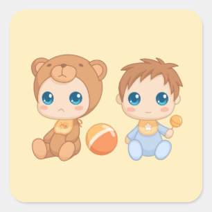 Baby Boy Twins Beer Jumpsuit 2on Yellow Vierkante Sticker