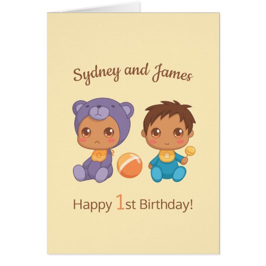 Baby Boy Twins First Birthday Names 3 Card (Voorkant)